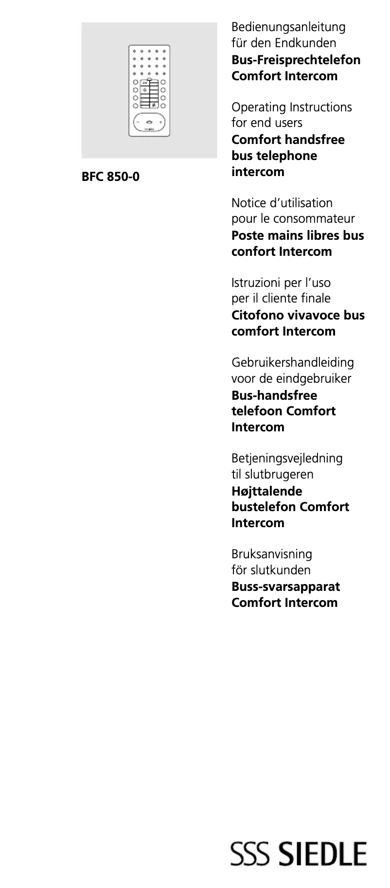 Image de la première page du manuel de l'appareil BFC 850-0