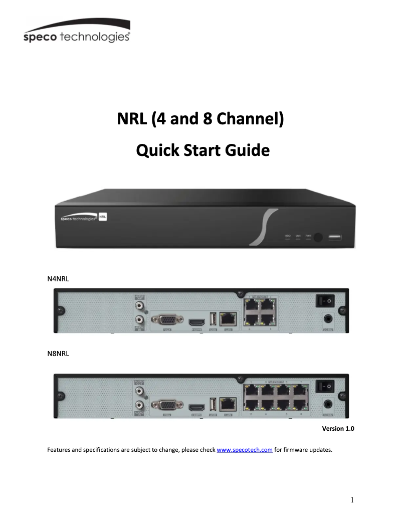 Page n°1 - Guide de démarrage rapide Speco Technologies ZIPL84B2