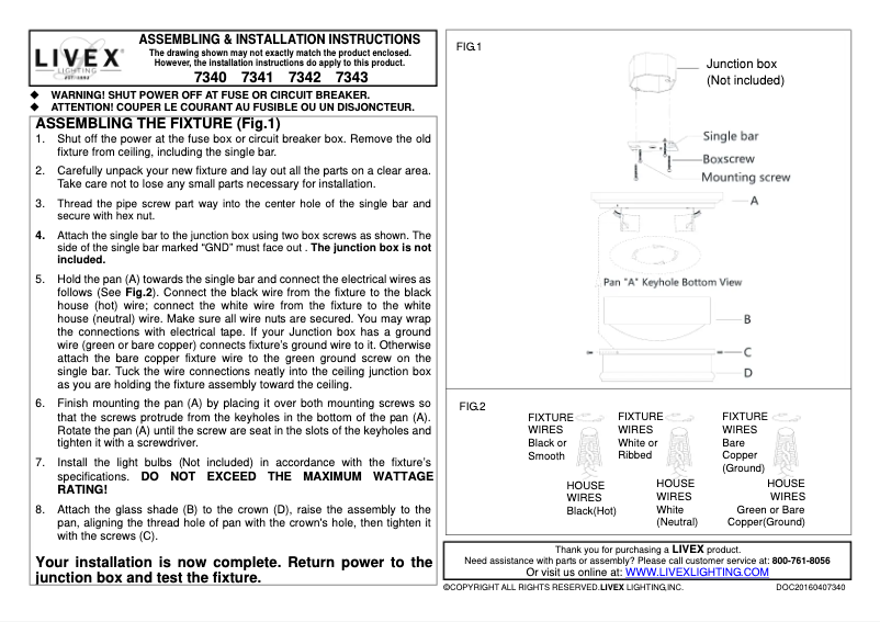 Page 1 de la notice Manuel utilisateur Livex Lighting 7341-07