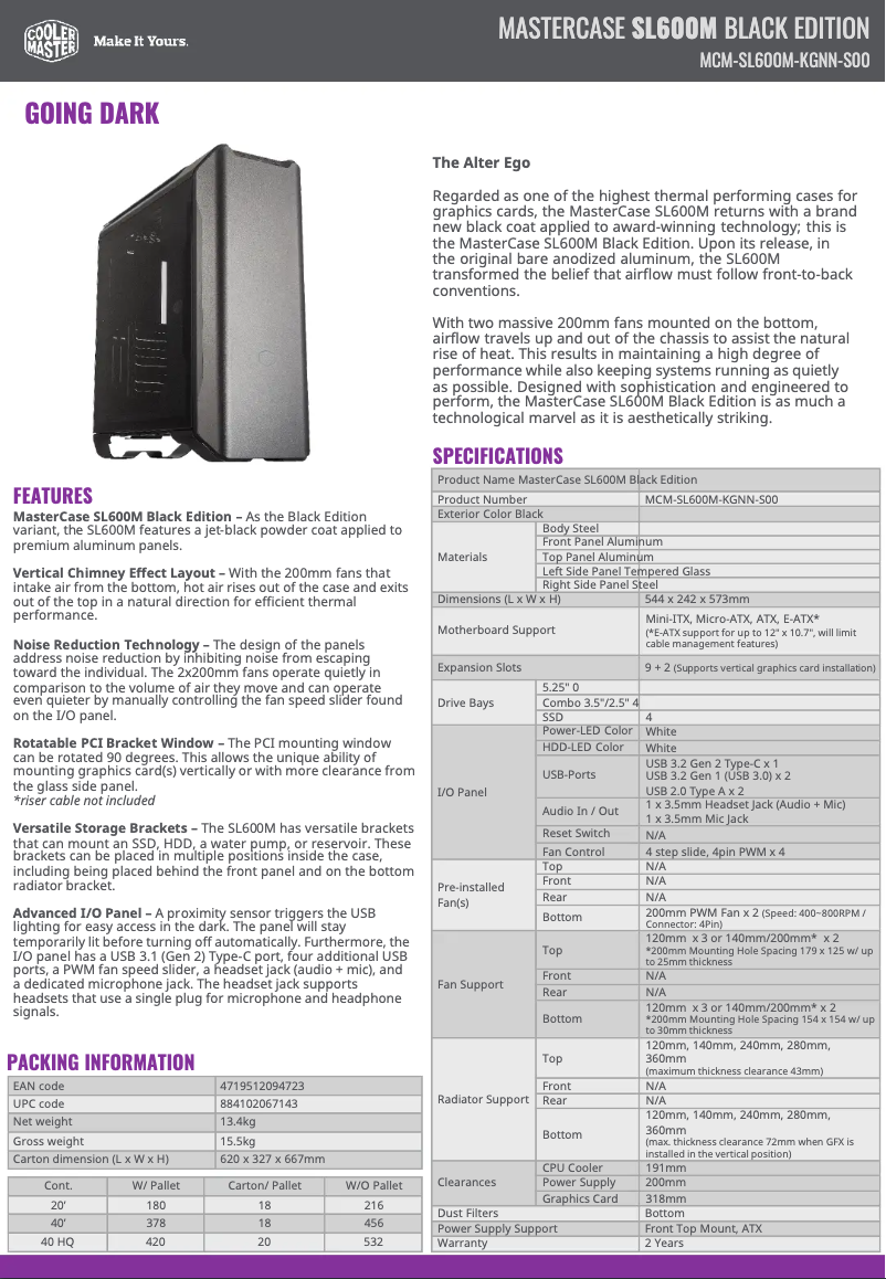 Page n°1 - Fiche technique Cooler Master MasterCase SL600M
