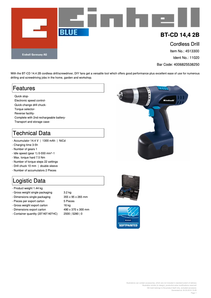 Page 1 de la notice Manuel utilisateur Einhell BT-CD 14,4 2B