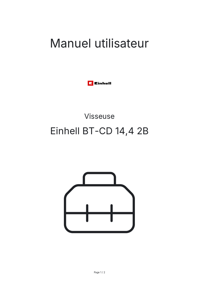 Page n°1 - Manuel utilisateur Einhell BT-CD 14,4 2B