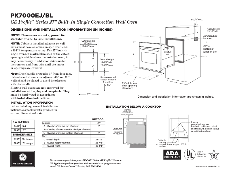 Page n°1 - Fiche technique GE Profile PK7000FMDS