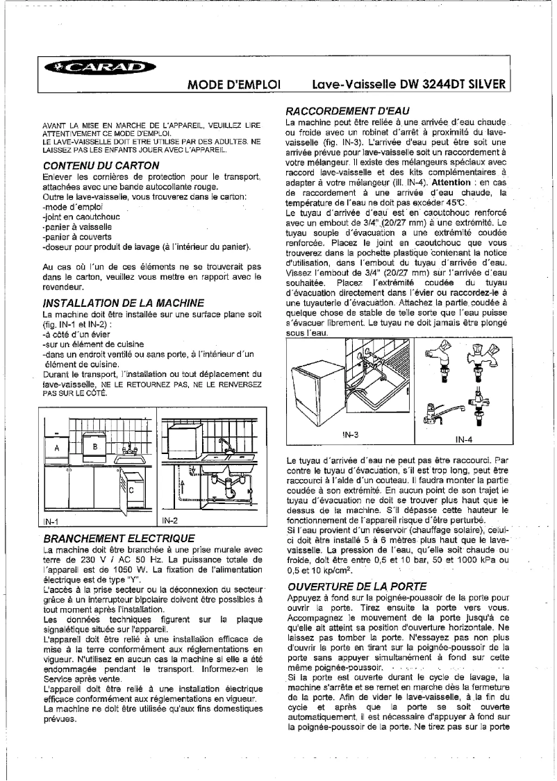 Page n°1 - Manuel utilisateur Carad DW3244WDT