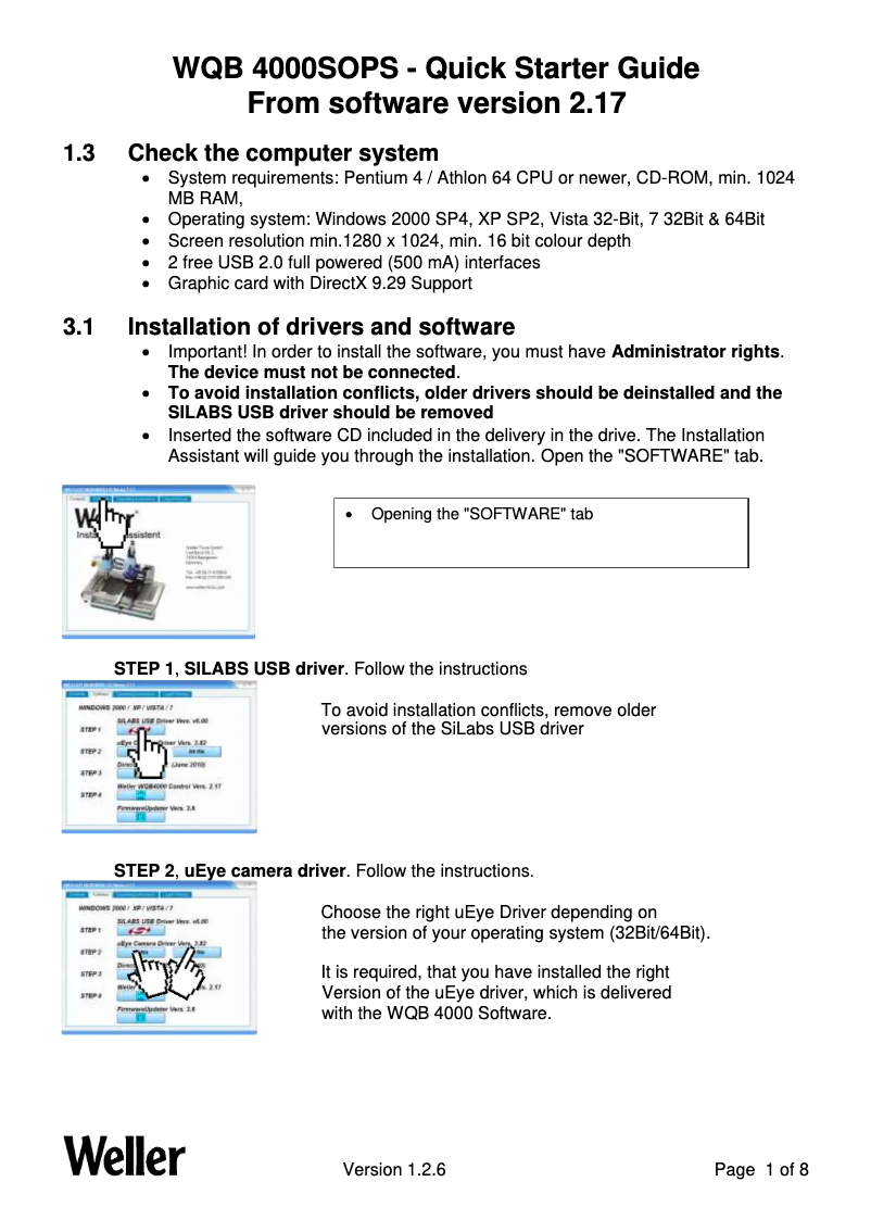Page 1 de la notice Guide de démarrage rapide Weller WQB 4000SOPS