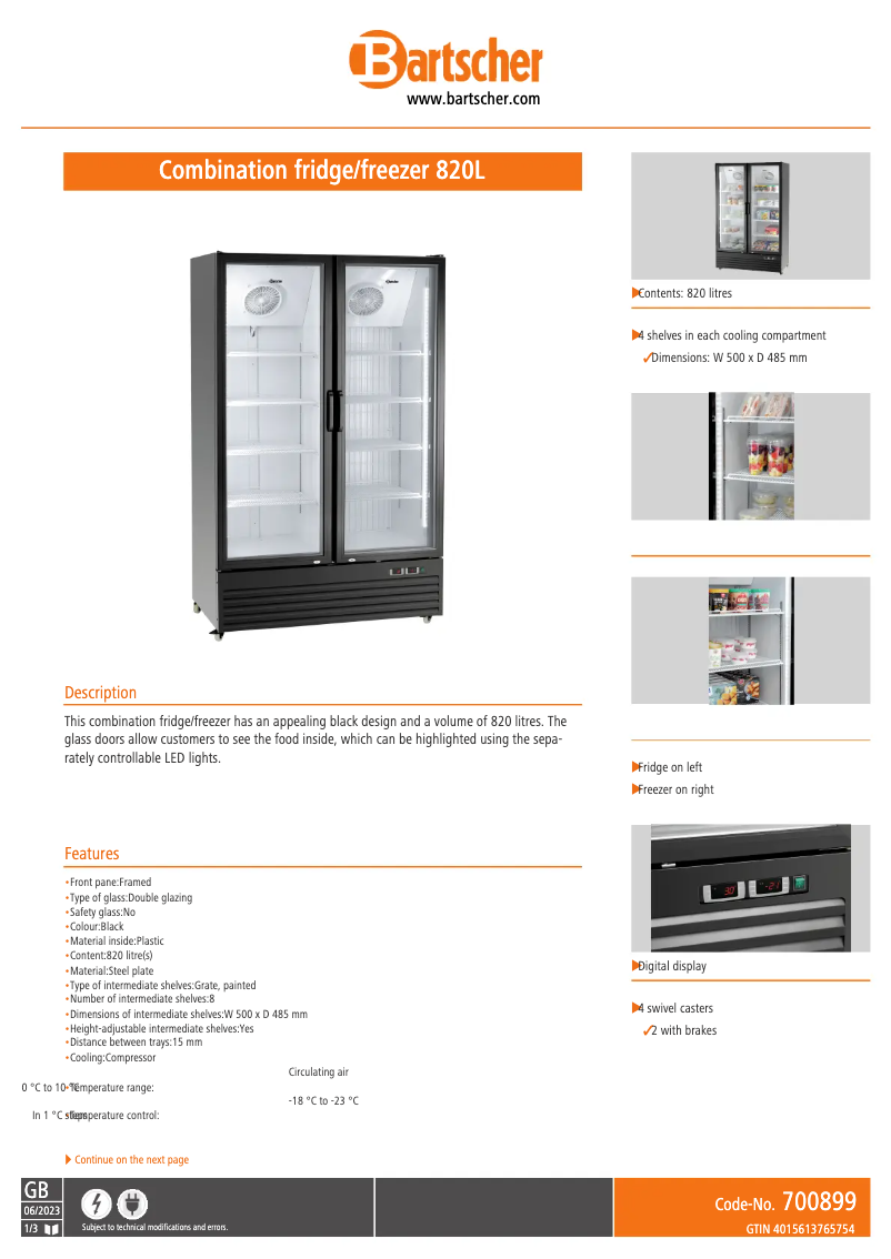 Page 1 de la notice Fiche technique Bartscher 700899