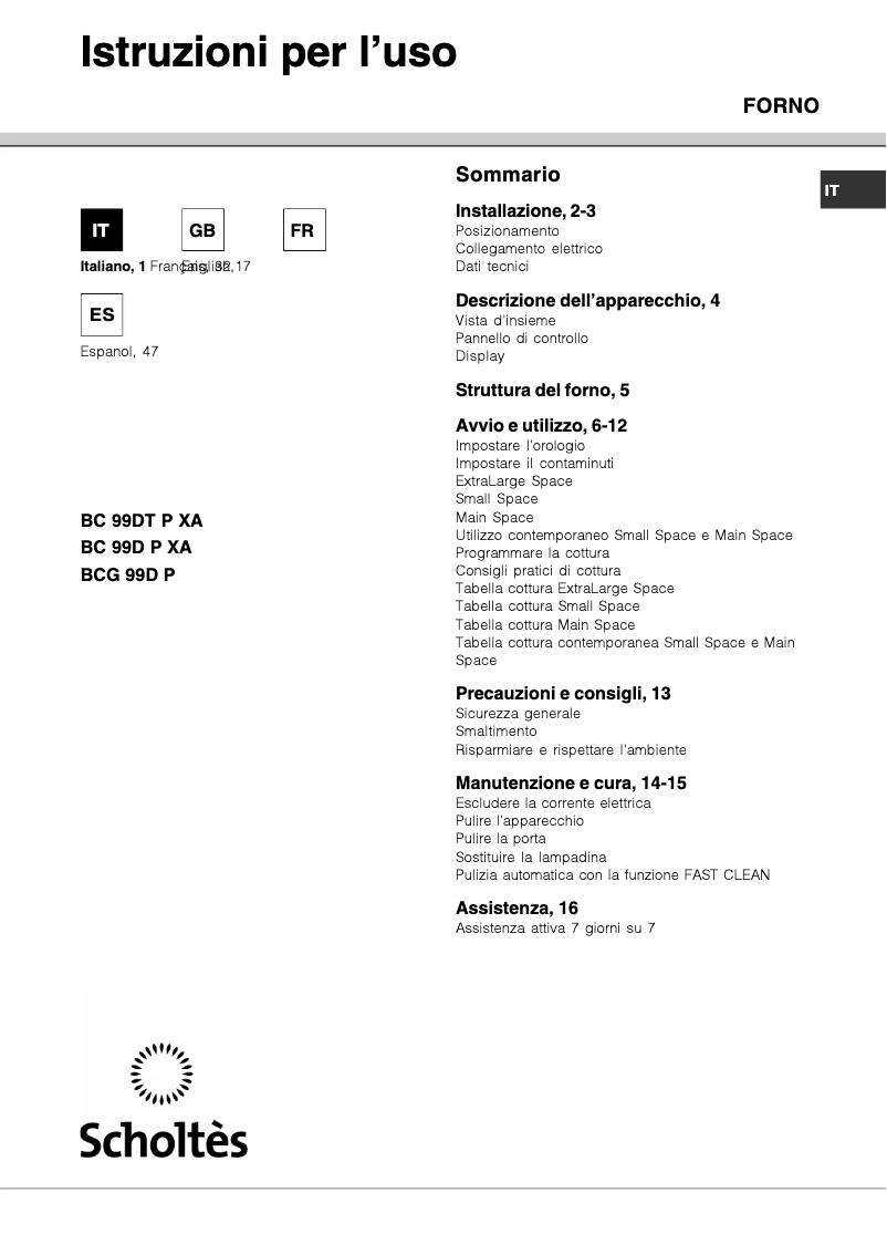 Image de la première page du manuel de l'appareil BCG 99D P AN