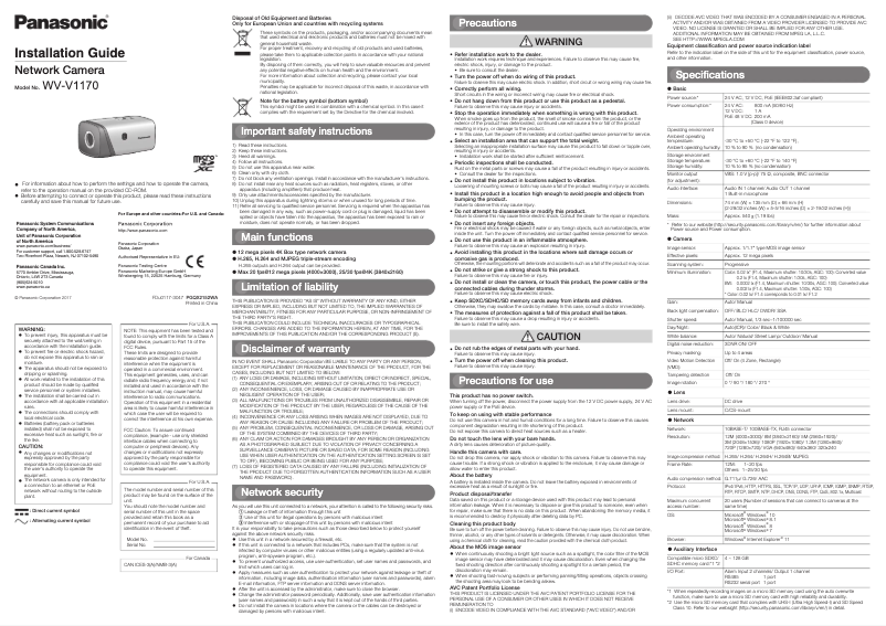 Image de la première page du manuel de l'appareil WV-V1170