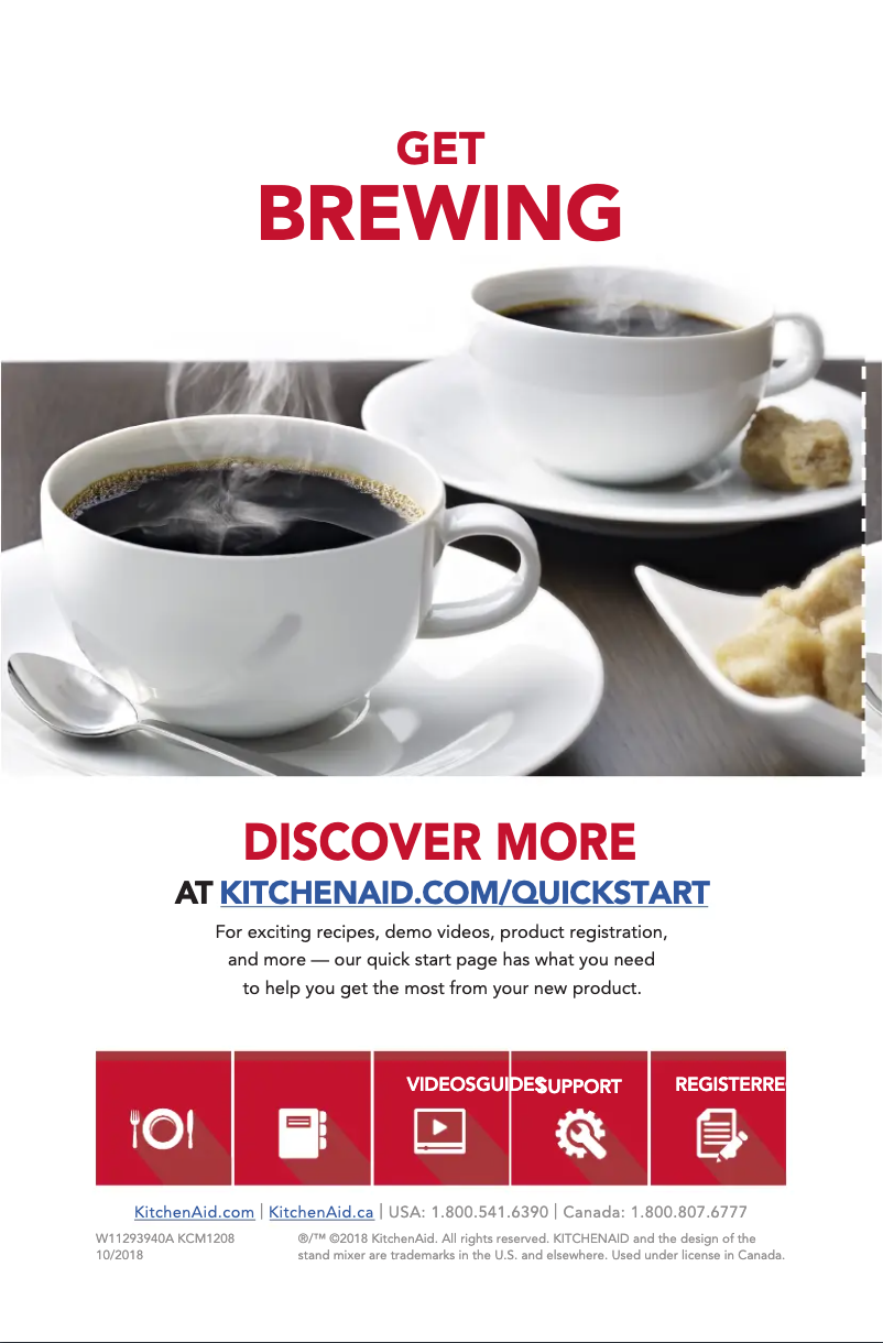 Page 1 de la notice Guide de démarrage rapide KitchenAid KCM1208