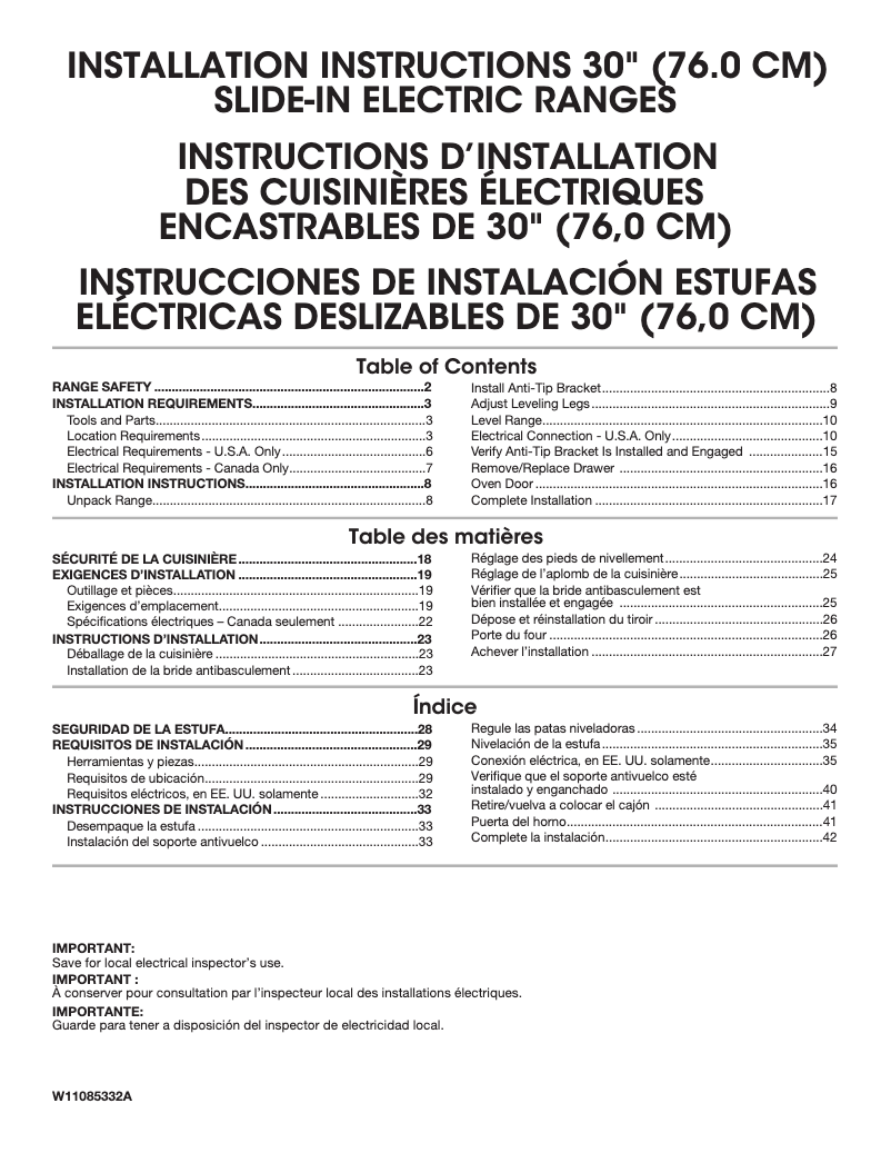Page 1 de la notice Guide d'installation Whirlpool WEEA25H0HZ