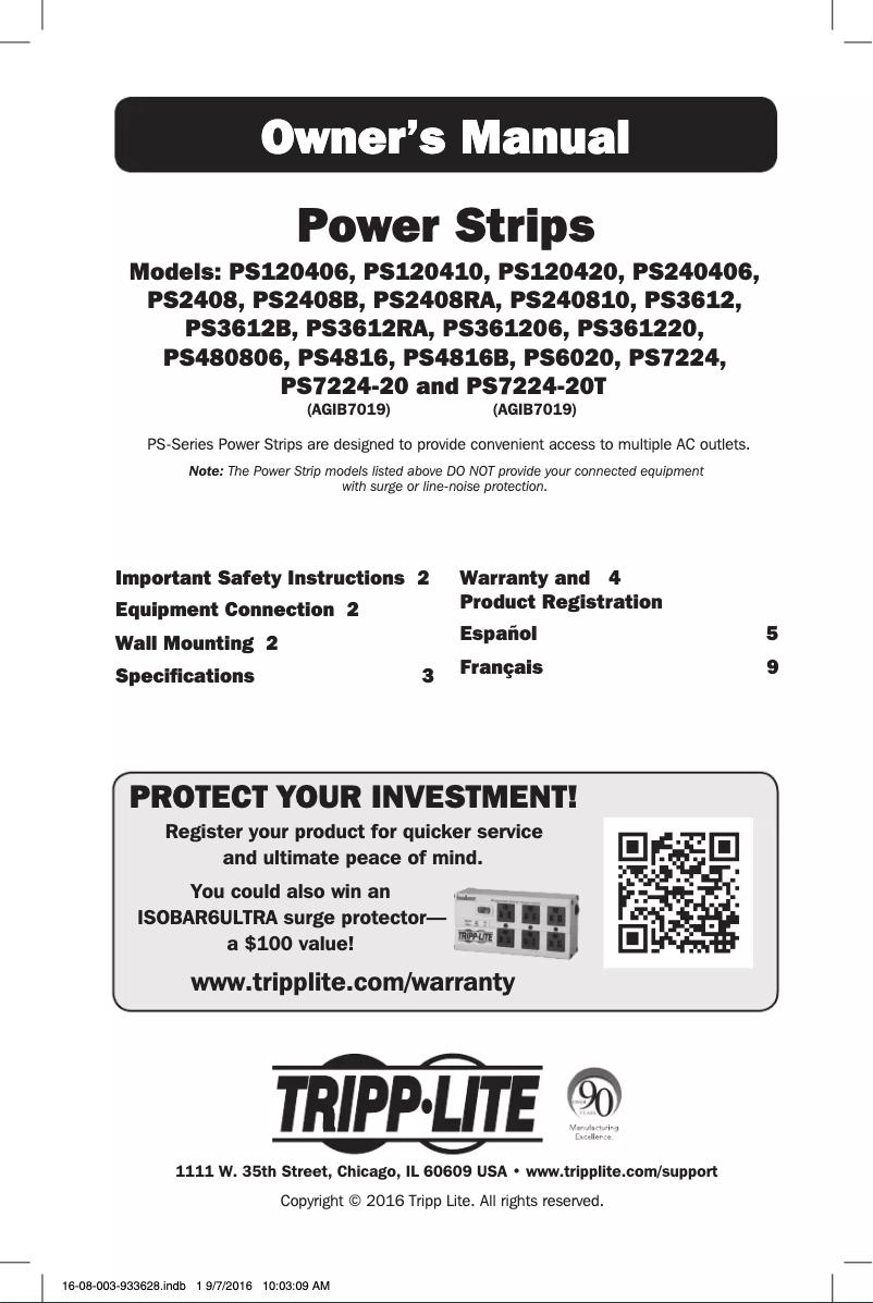 Page 1 de la notice Manuel utilisateur Tripp Lite PS2408B