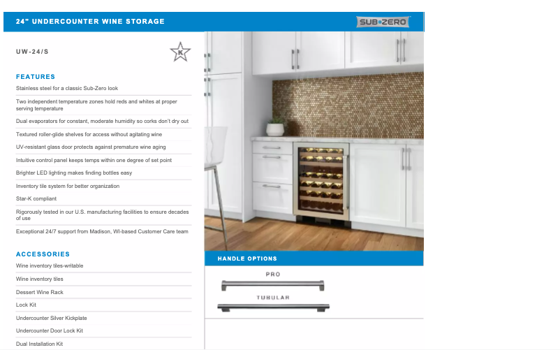 Page 1 de la notice Fiche technique Sub-Zero UW24SPHLH