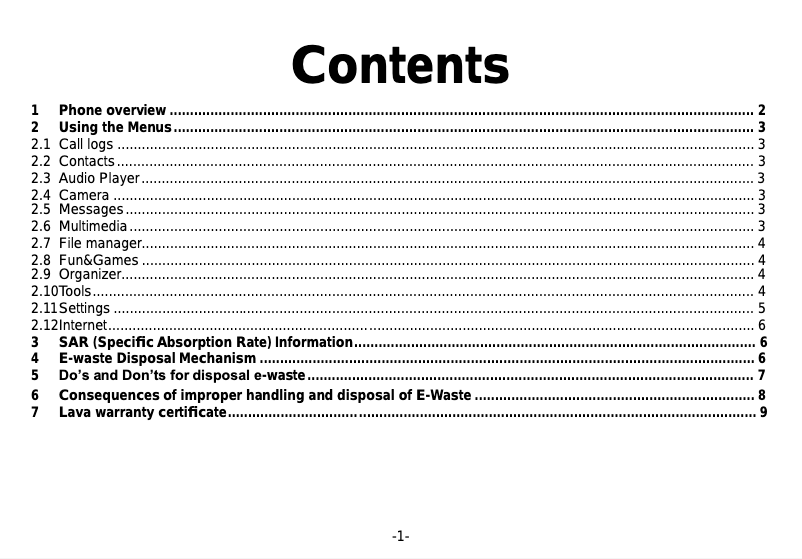 Page 1 de la notice Manuel utilisateur Lava KKT Uno+