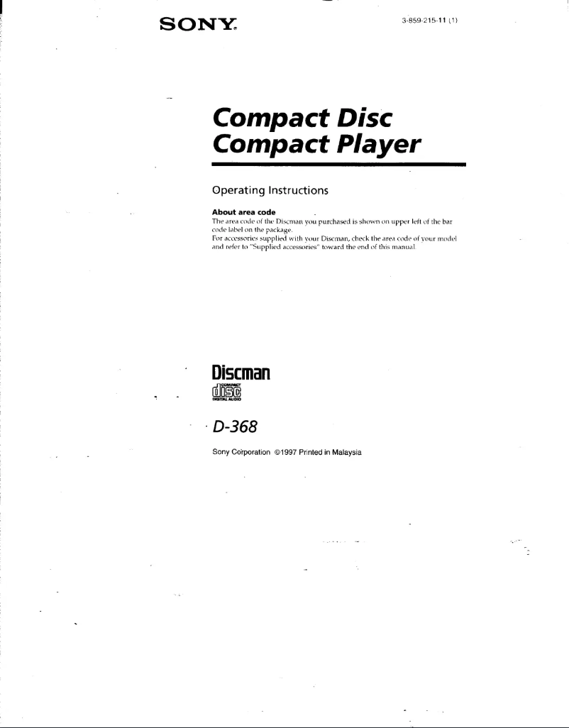 Page n°1 - Manuel utilisateur Sony Discman D-369CK