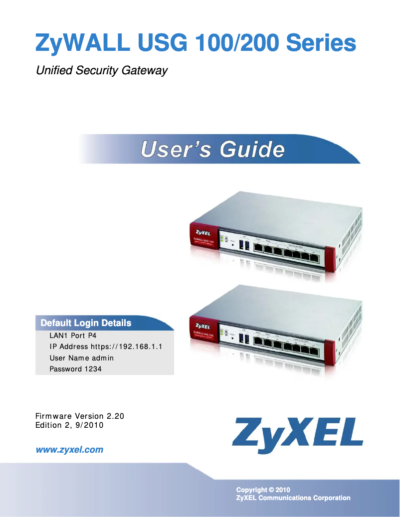 Page 1 of the manual User Manual ZyXEL USG 200 UTM