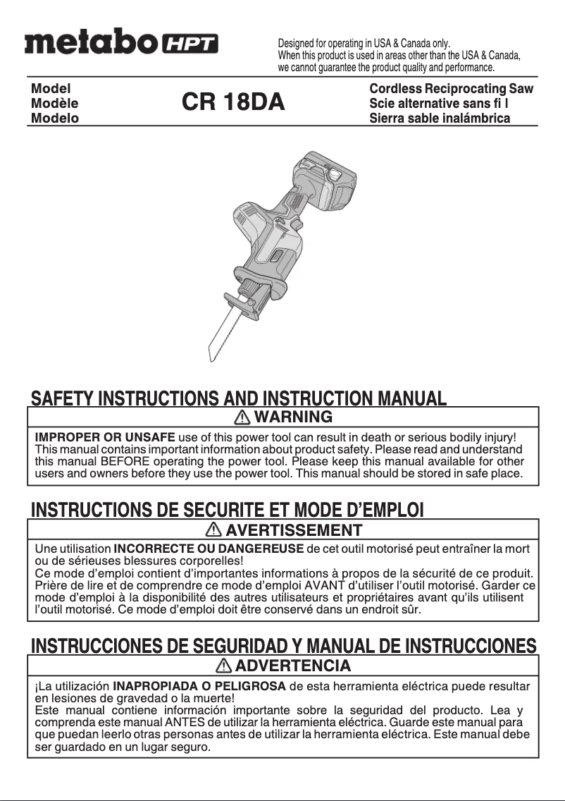 Page 1 de la notice Manuel utilisateur HiKOKI CR18DA