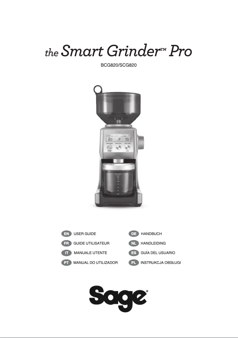 Page 1 de la notice Manuel utilisateur Sage the Smart Grinder Pro SCG820