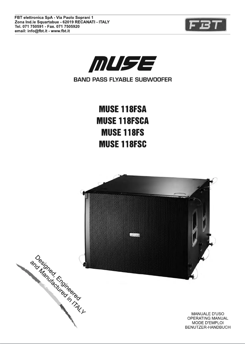 Page n°1 - Manuel utilisateur FBT MUSE 118FS