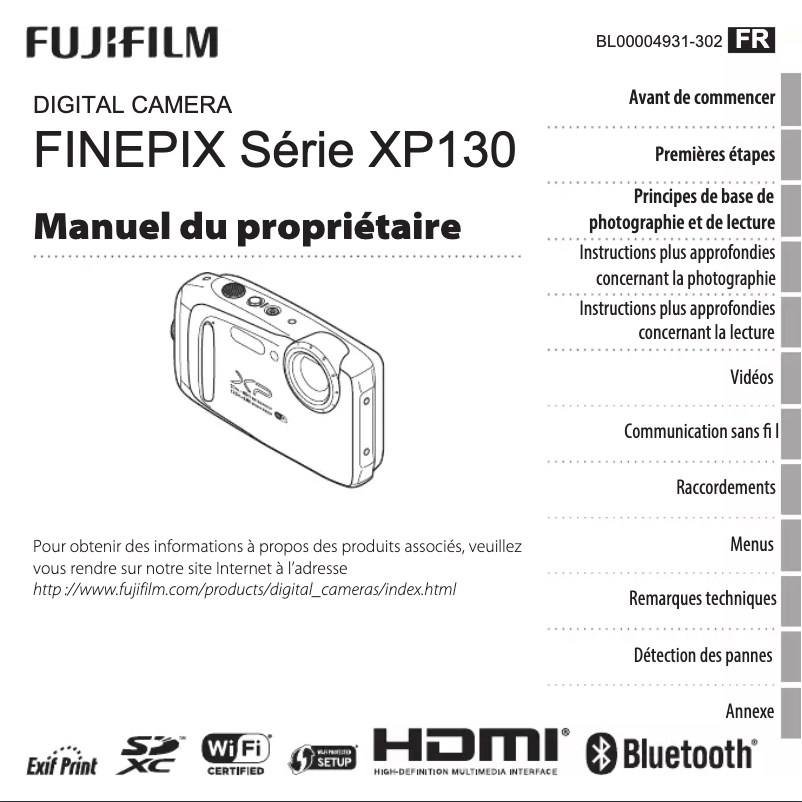 Page 1 de la notice Manuel utilisateur Fujifilm FinePix XP130