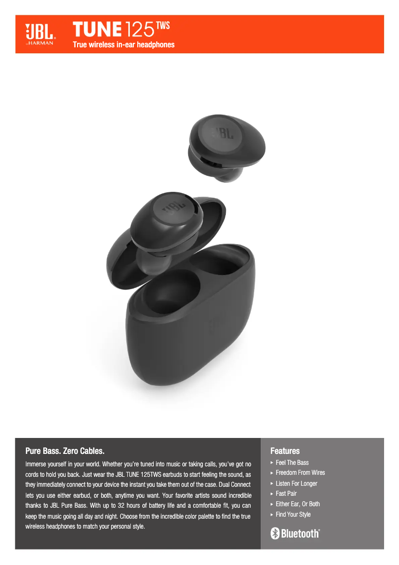 Page 1 de la notice Fiche technique JBL Tune 125TWS