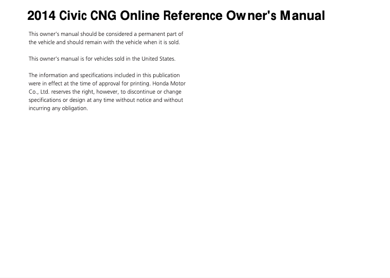 Imagen de la primera página del manual del dispositivo Civic CNG (2014)