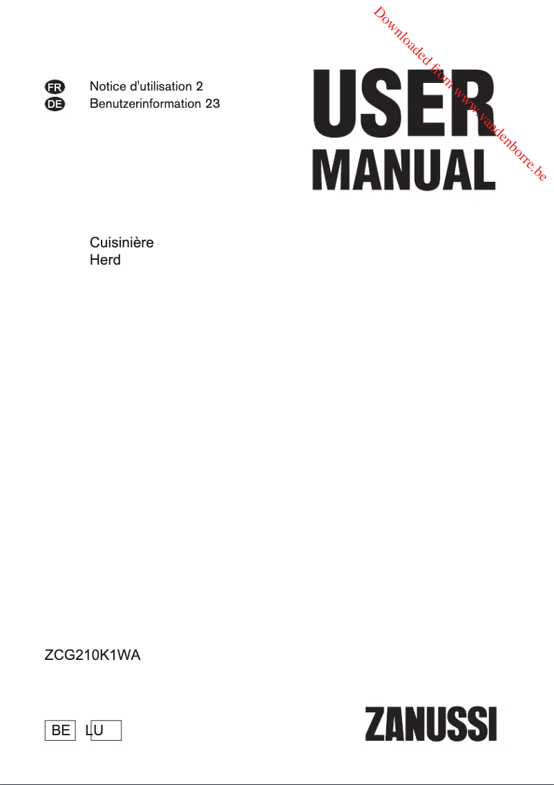 Page n°1 - Manuel utilisateur Zanussi ZCG210K1WA