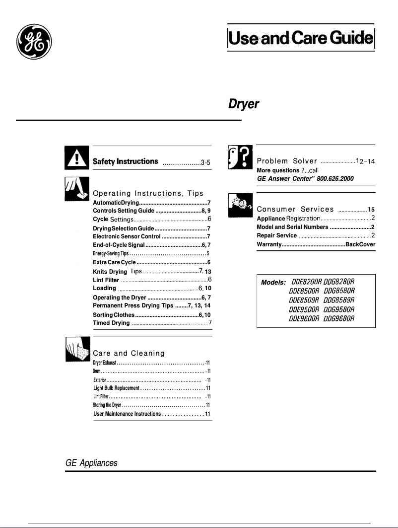 Page 1 de la notice Manuel utilisateur GE DDG8280R