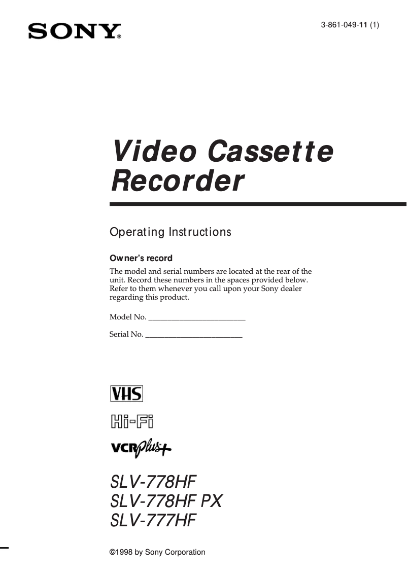 Page 1 de la notice Manuel utilisateur Sony SLV-777HF
