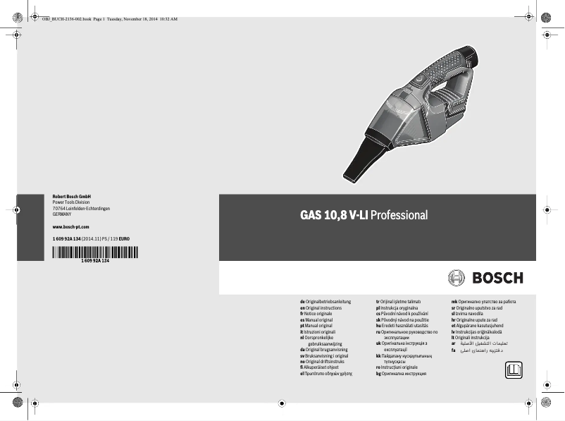 Image de la première page du manuel de l'appareil GAS 10.8V-LI Professional