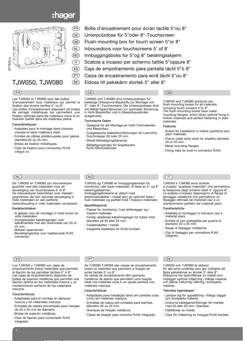 Page n°1 - Manuel utilisateur Hager TJW080