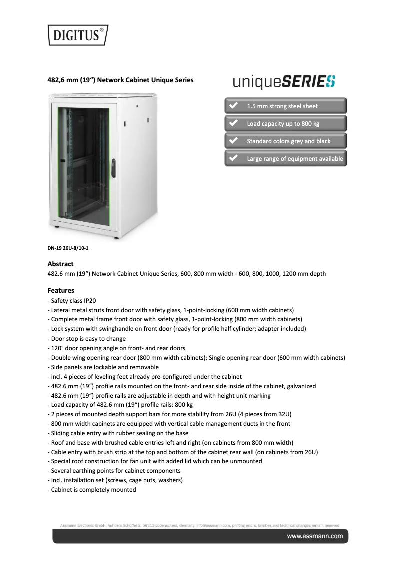 Page n°1 - Fiche technique Digitus DN-19 32U-6/8-B-1