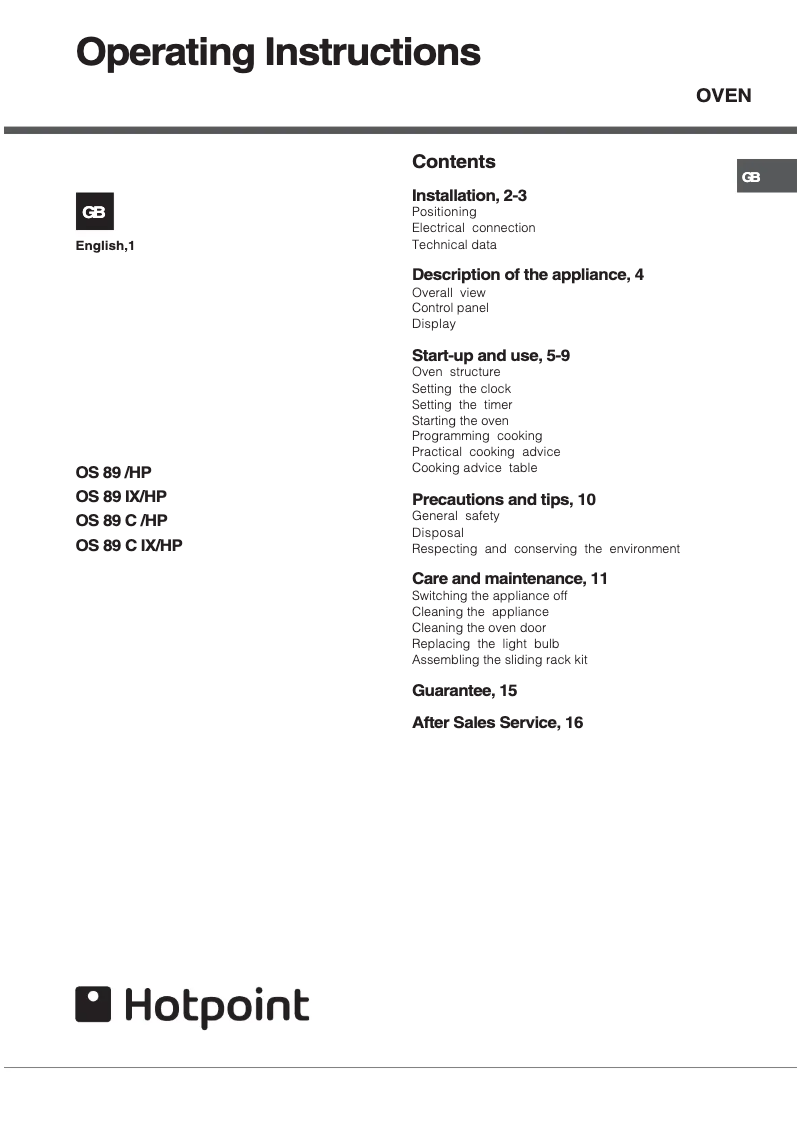 Image de la première page du manuel de l'appareil OS 89 IX