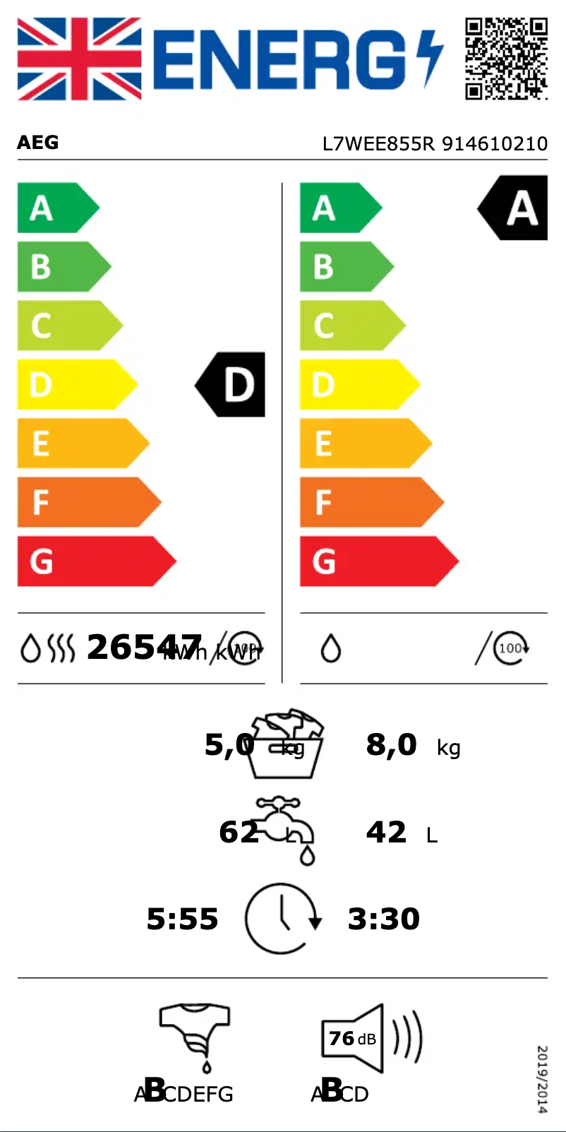 Page n°1 - Label énergétique AEG L7WEE855R