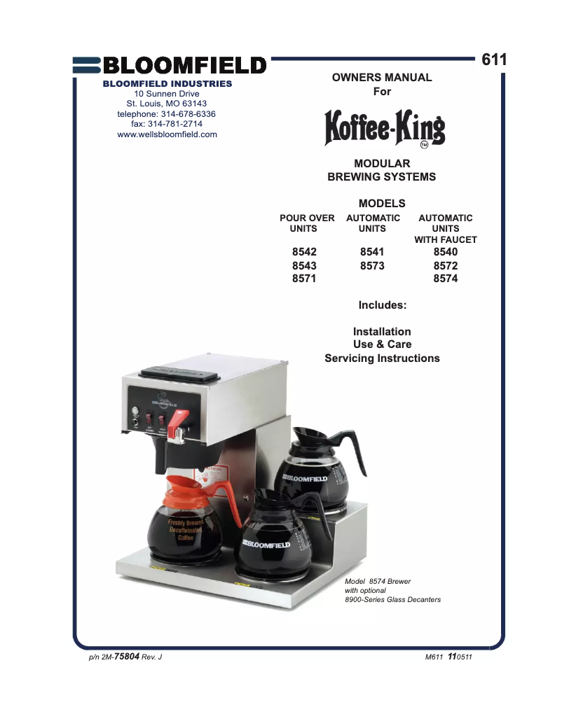 Page n°1 - Manuel utilisateur Bloomfield Koffee King 8543
