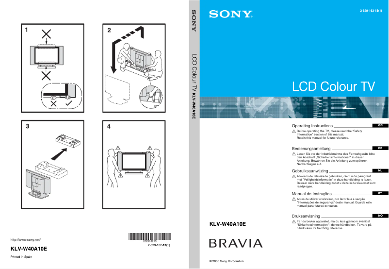 Page 1 de la notice Manuel utilisateur Sony Bravia KLV-W40A10E