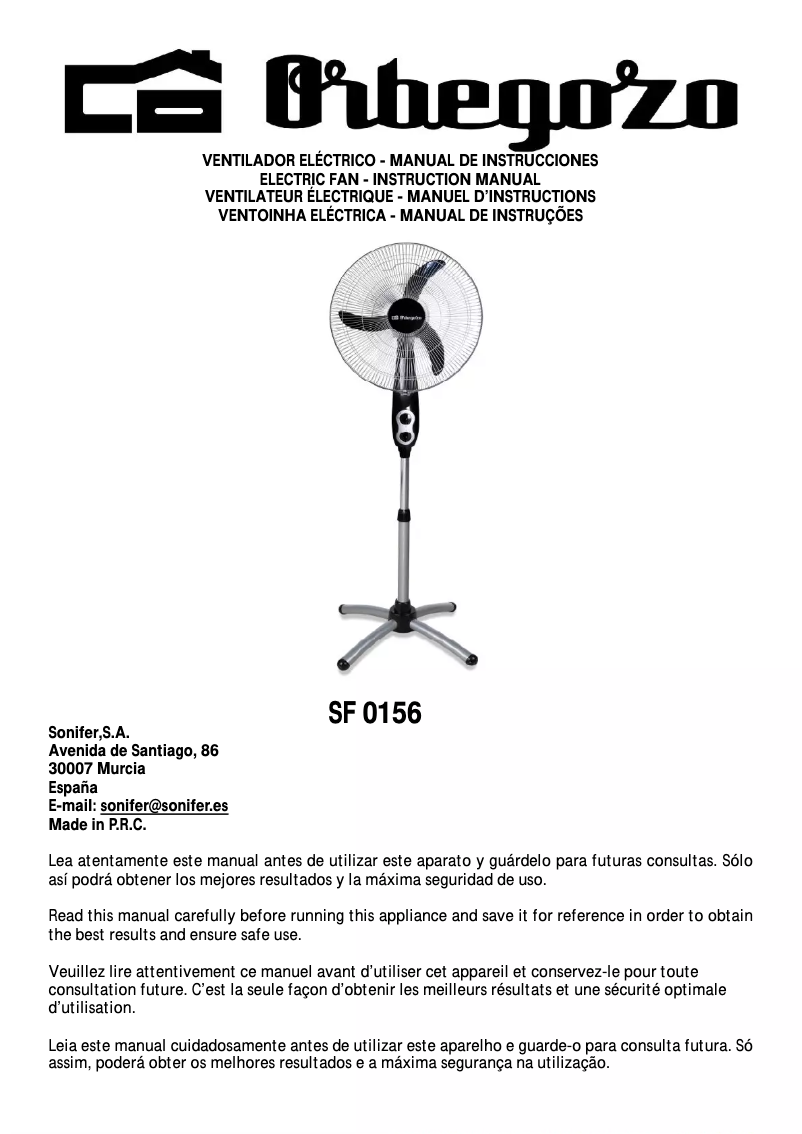 Page n°1 - Manuel utilisateur Orbegozo SF 0156