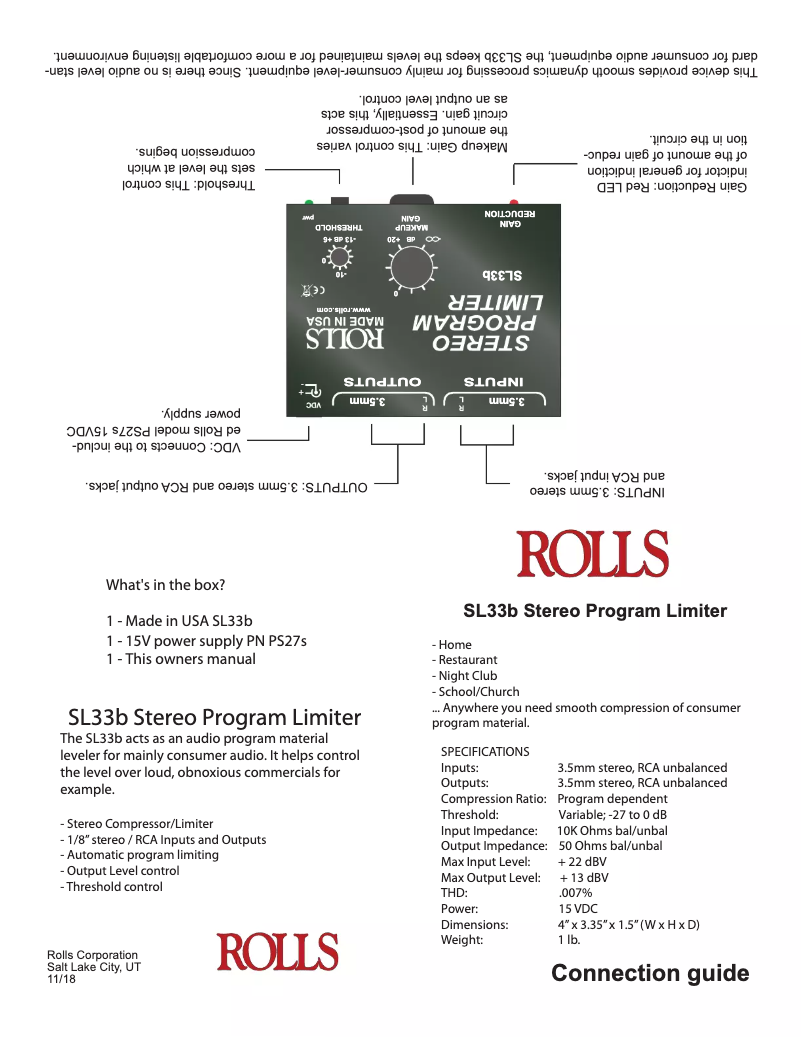 Page n°1 - Manuel utilisateur Rolls SL33b