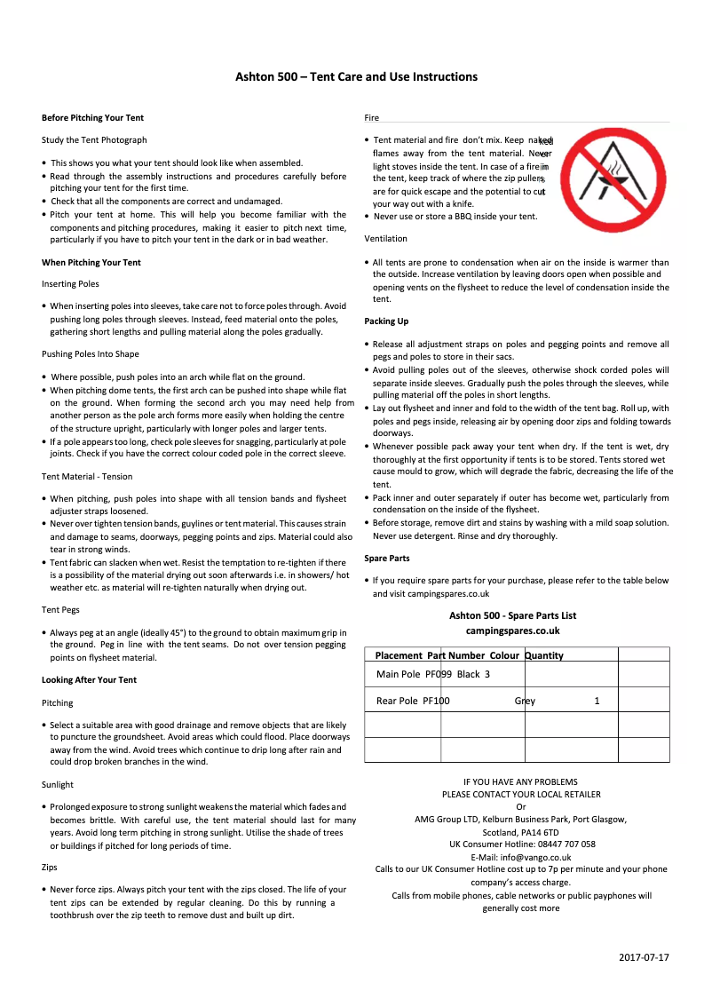 Página 1 del manual Manual de usuario Vango Ashton 500