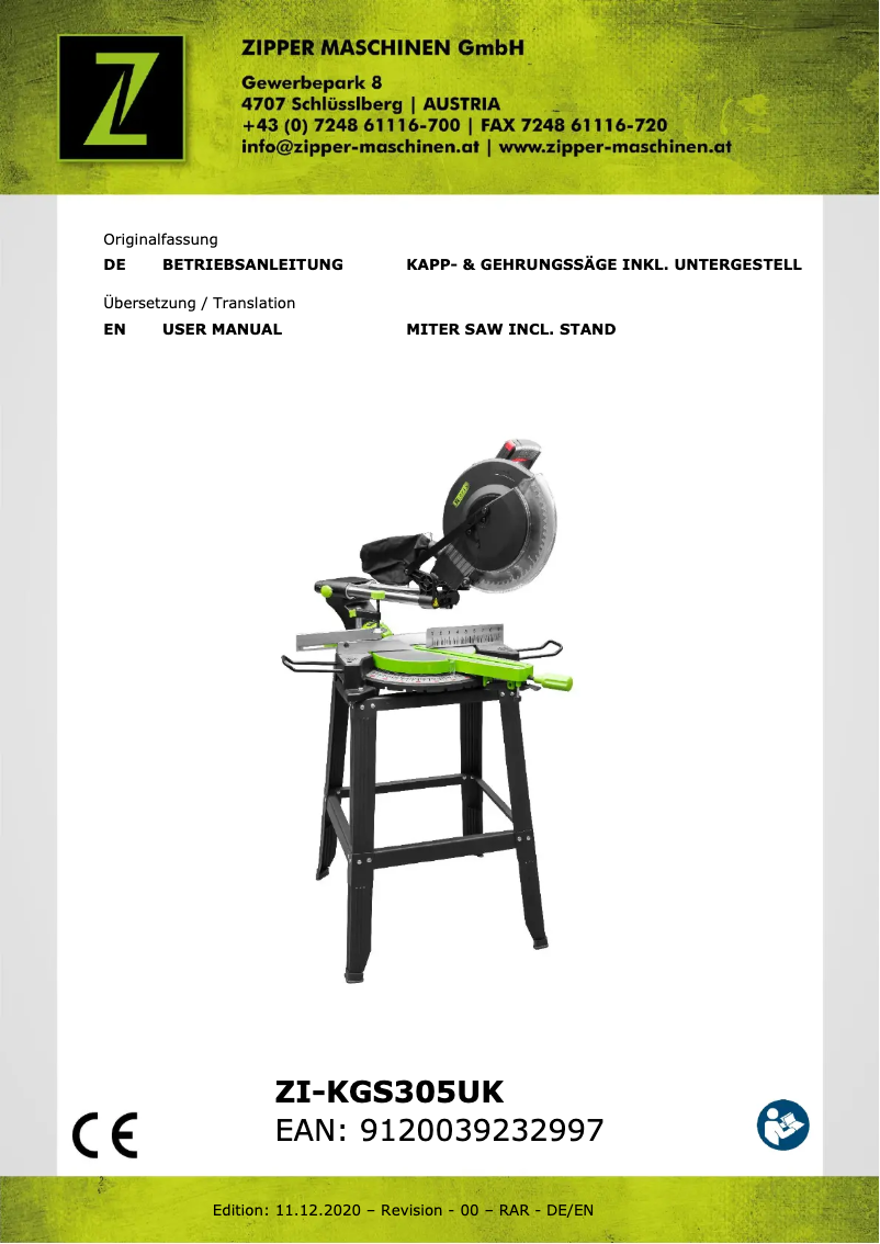 Page 1 de la notice Manuel utilisateur Zipper ZI-KGS305UK