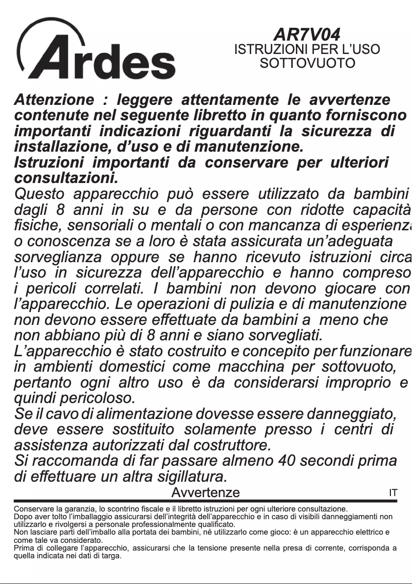 Page n°1 - Manuel utilisateur Ardes AR7V04