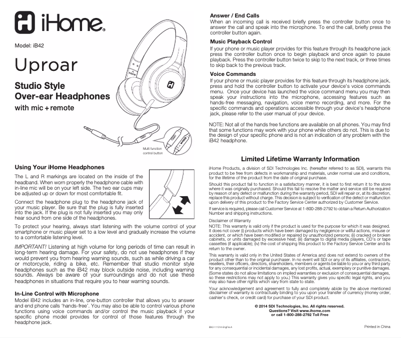 Page n°1 - Manuel utilisateur iHome iB42