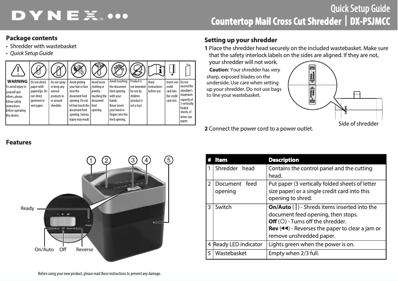 Page n°1 - Manuel utilisateur Dynex DX-PSJMCC