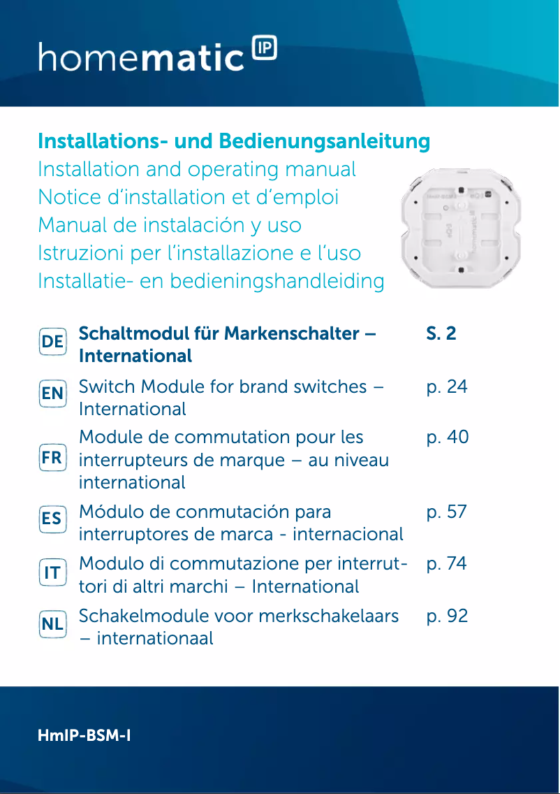 Page 1 de la notice Manuel utilisateur Homematic IP HmIP-BSM-I