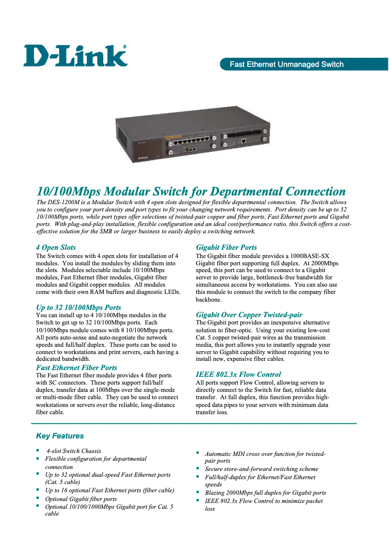 Page 1 de la notice Fiche technique D-Link DES-1200M