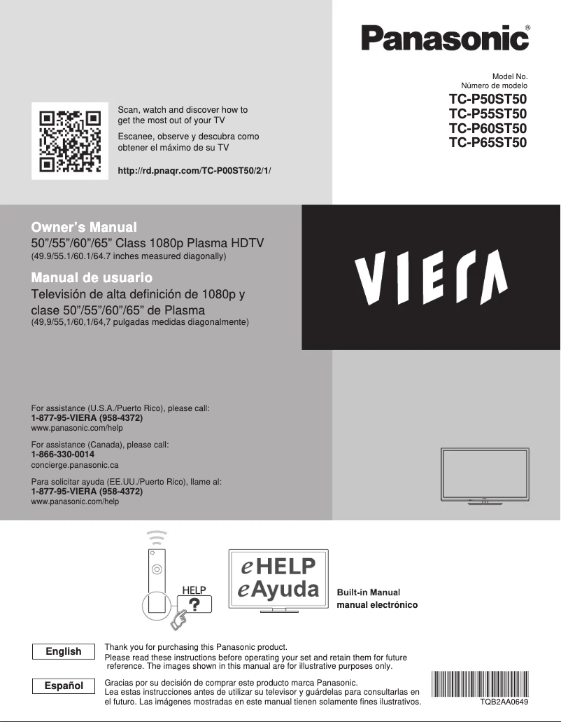 Page 1 of the manual User Manual Panasonic Viera TC-P65ST50