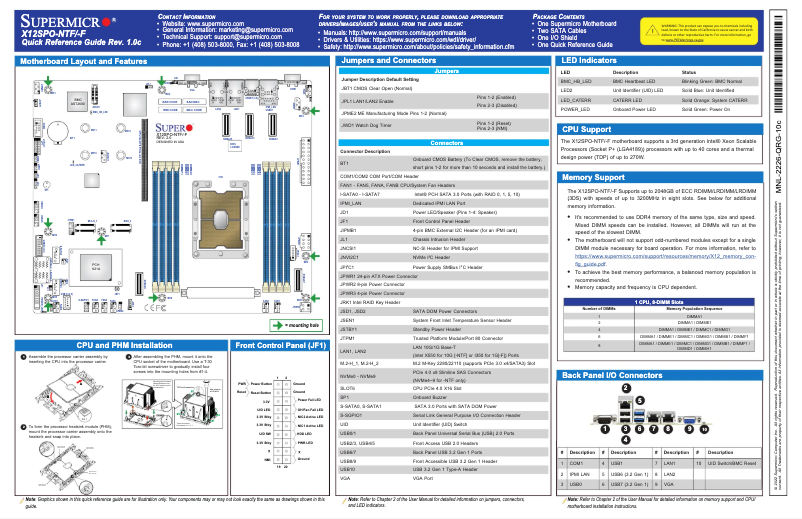 Page 1 de la notice Guide de démarrage rapide Supermicro X12SPO-NTF
