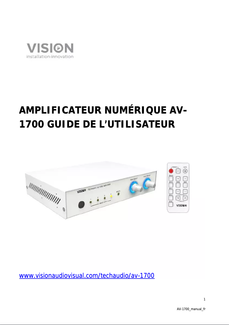 Page 1 de la notice Manuel utilisateur Vision AV-1700+