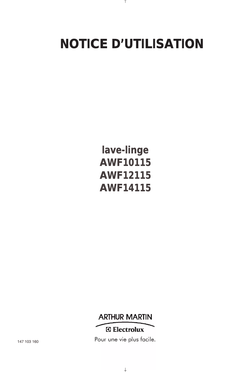Page 1 de la notice Manuel utilisateur Arthur Martin-Electrolux AWF 12115