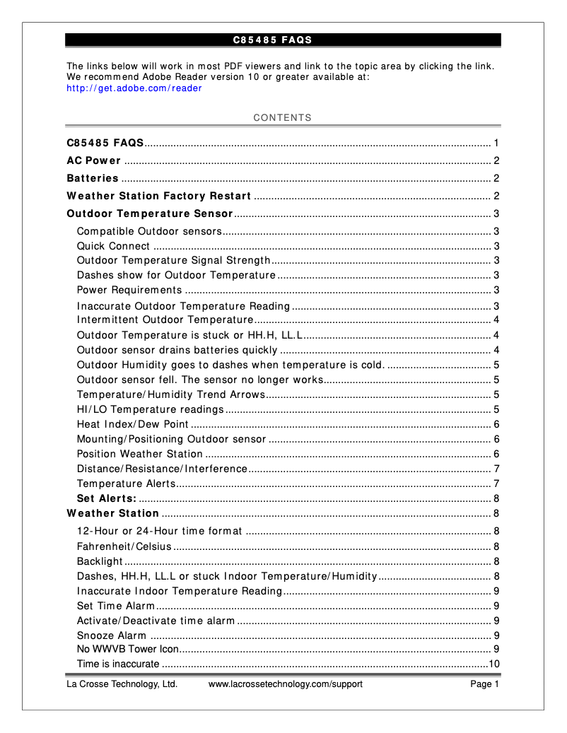Page 1 de la notice FAQ La Crosse Technology C85845V5