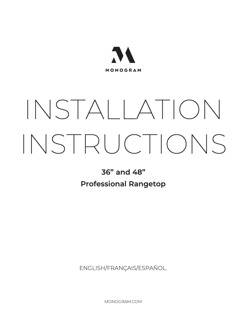 Page 1 de la notice Guide d'installation Monogram ZGU366NTSS